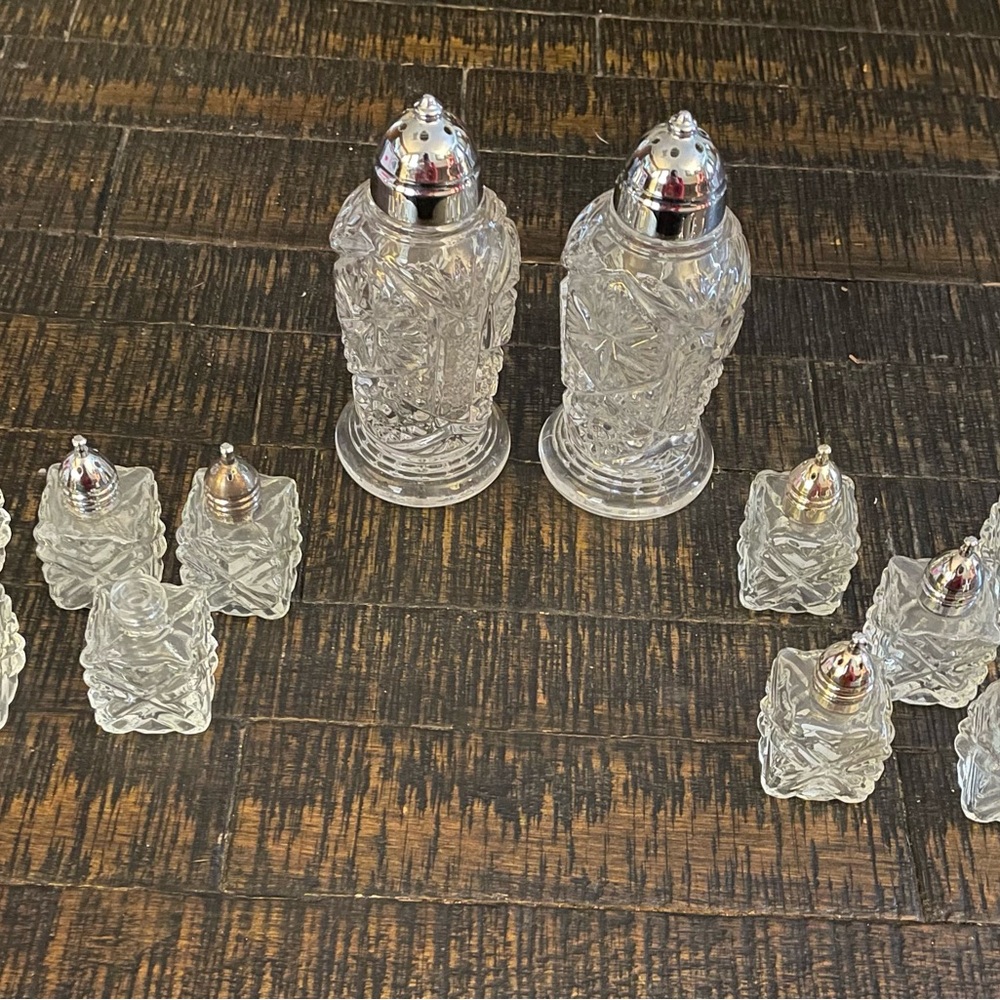 Vtg imperial Crystal Salt and Pepper Shakers Set 12 in total